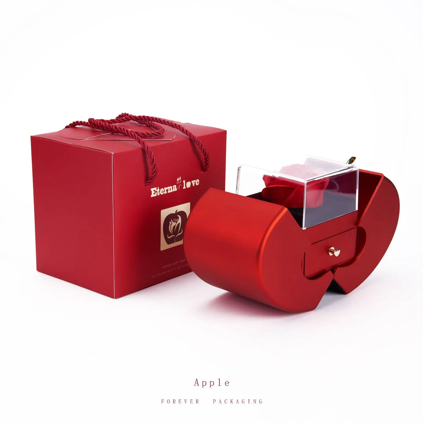 Christmas Gift Apple Jewelry Box With Eternal Flower Box Rose Flower Birthday Party New Year Valentine's Day Gift