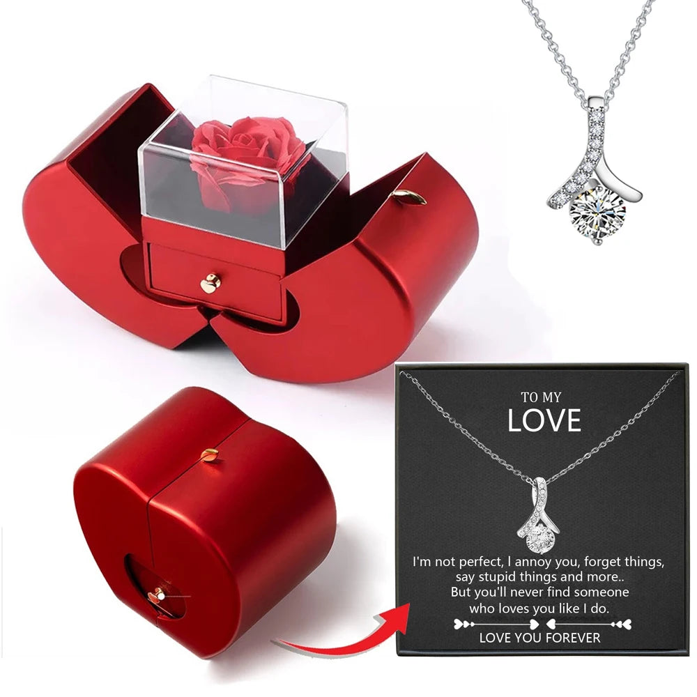Christmas Gift Apple Jewelry Box With Eternal Flower Box Rose Flower Birthday Party New Year Valentine's Day Gift