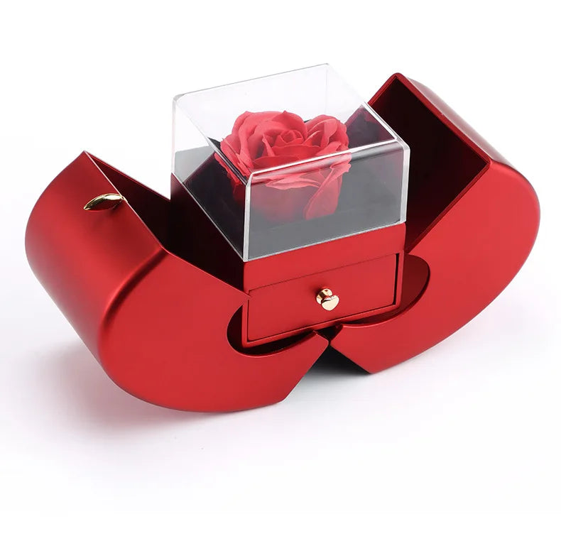 Christmas Gift Apple Jewelry Box With Eternal Flower Box Rose Flower Birthday Party New Year Valentine's Day Gift