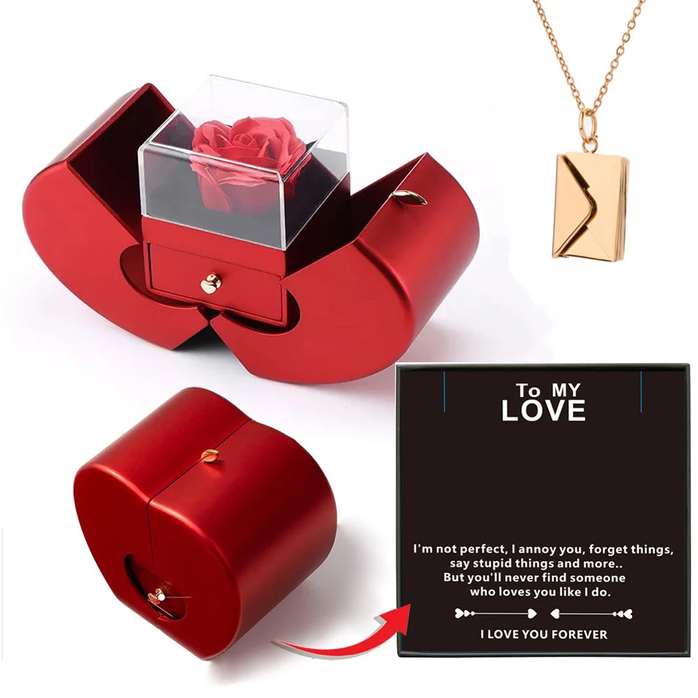 Christmas Gift Apple Jewelry Box With Eternal Flower Box Rose Flower Birthday Party New Year Valentine's Day Gift