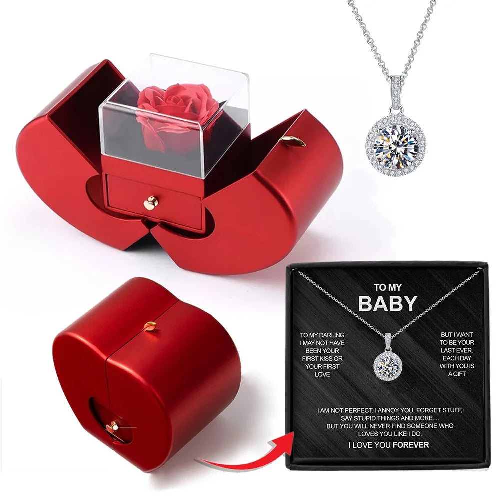 Christmas Gift Apple Jewelry Box With Eternal Flower Box Rose Flower Birthday Party New Year Valentine's Day Gift