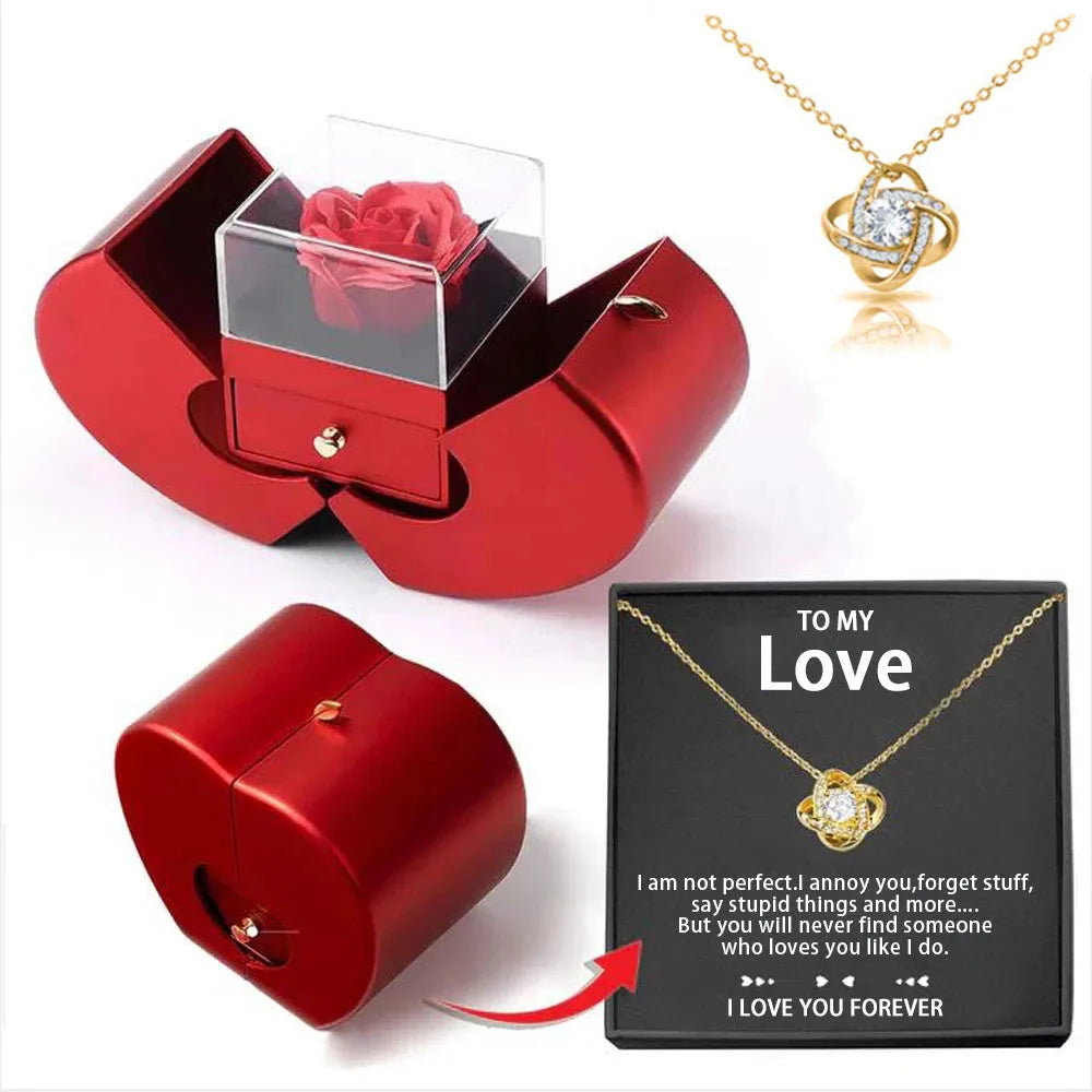 Christmas Gift Apple Jewelry Box With Eternal Flower Box Rose Flower Birthday Party New Year Valentine's Day Gift