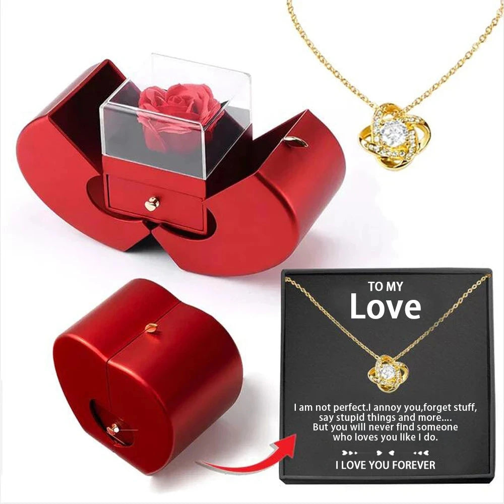 Christmas Gift Apple Jewelry Box With Eternal Flower Box Rose Flower Birthday Party New Year Valentine's Day Gift