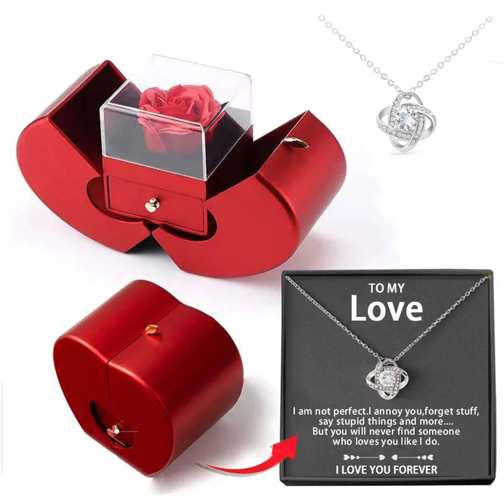 Christmas Gift Apple Jewelry Box With Eternal Flower Box Rose Flower Birthday Party New Year Valentine's Day Gift