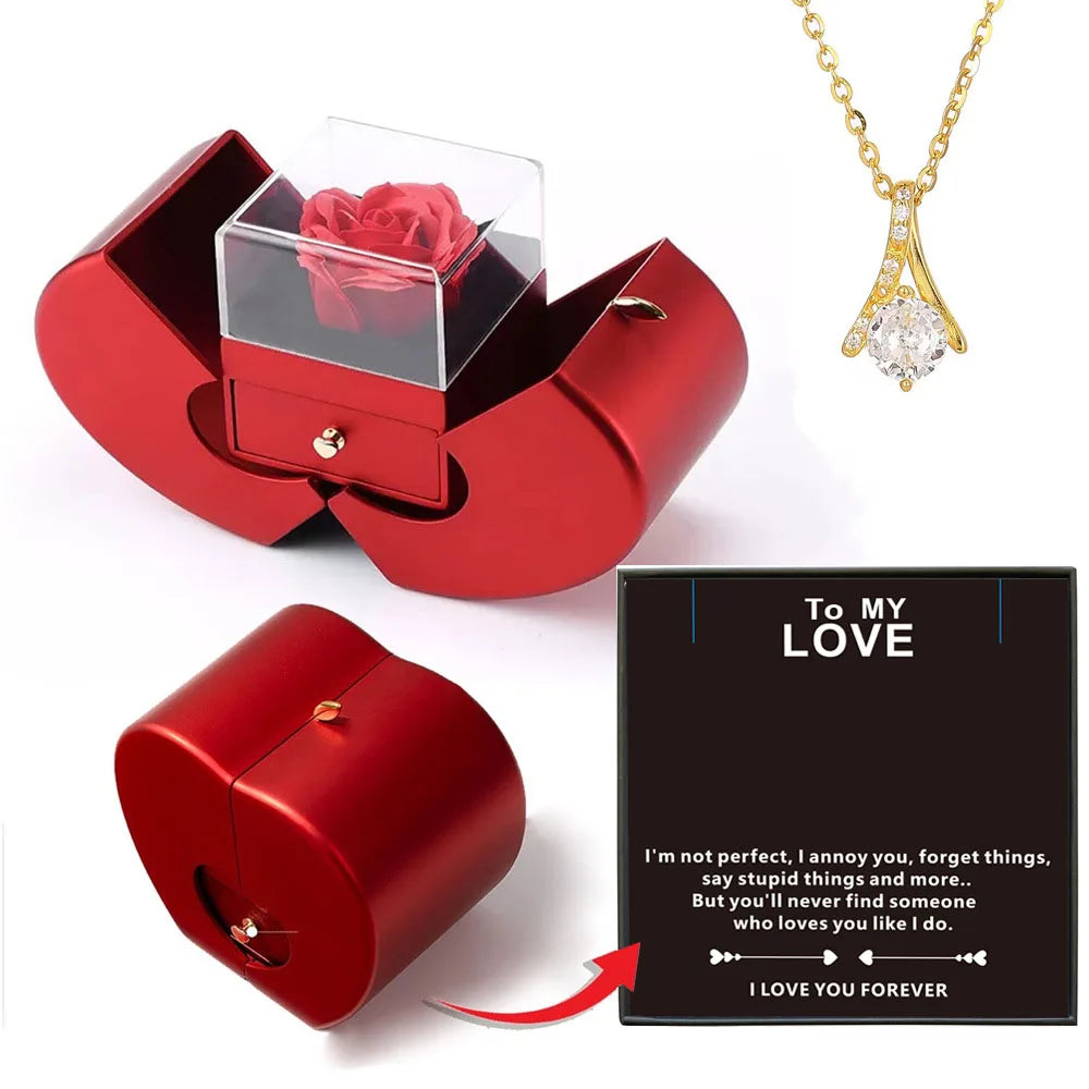 Christmas Gift Apple Jewelry Box With Eternal Flower Box Rose Flower Birthday Party New Year Valentine's Day Gift