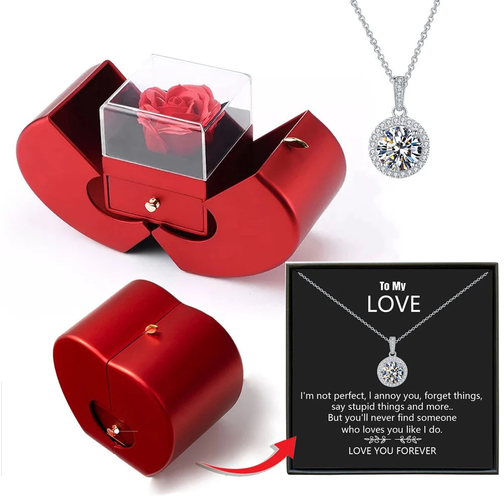 Christmas Gift Apple Jewelry Box With Eternal Flower Box Rose Flower Birthday Party New Year Valentine's Day Gift